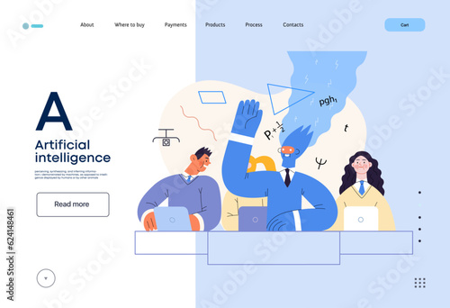 Artificial intelligence illustration. Studies -modern flat vector concept illustration of a group of students in the class. AI metaphor, advantage, superiority and dominance concept