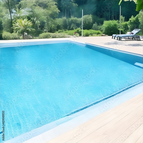 Rectangular pool in a tropical garden. Illustration generated ai