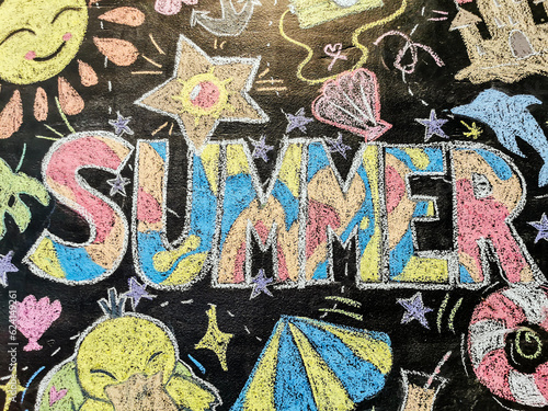 Summer, verano, gises de colores, dibujo, pintura