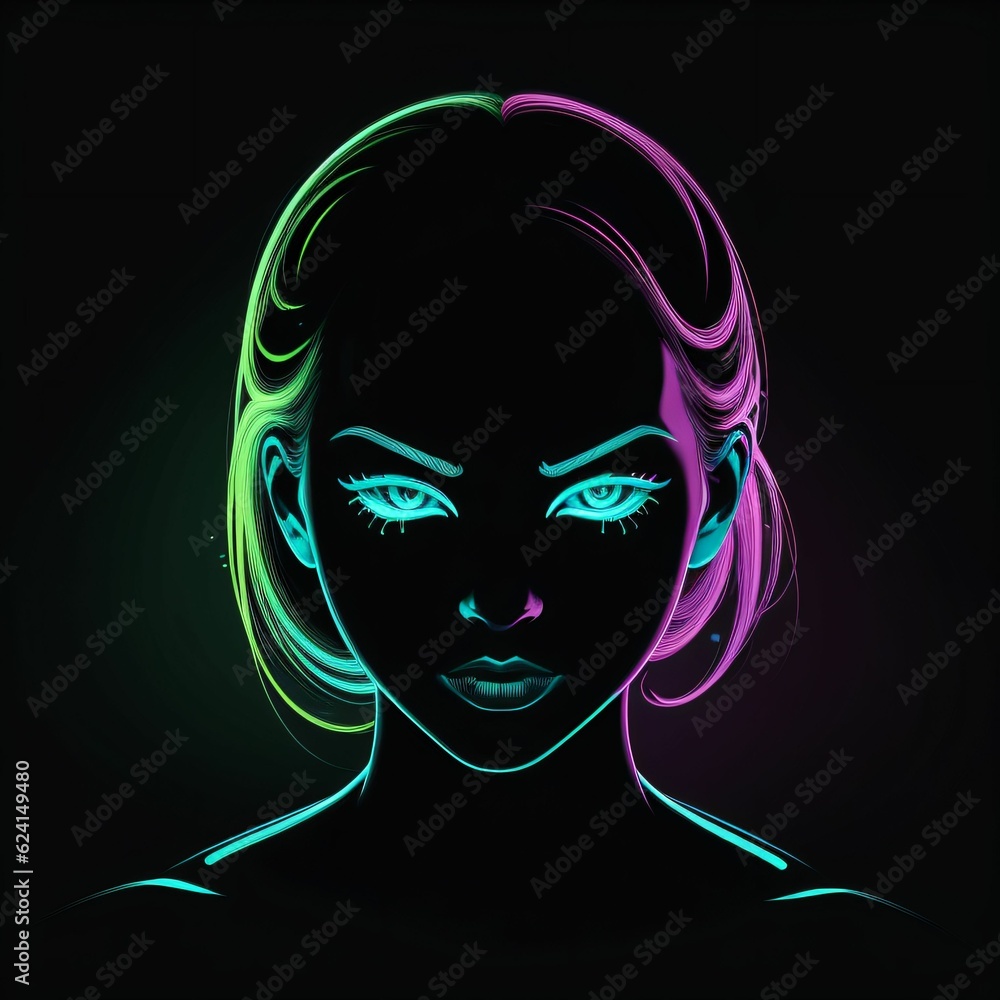 Young woman drawing in neon colors, elegant and beautiful girl with a bold look made with generative AI