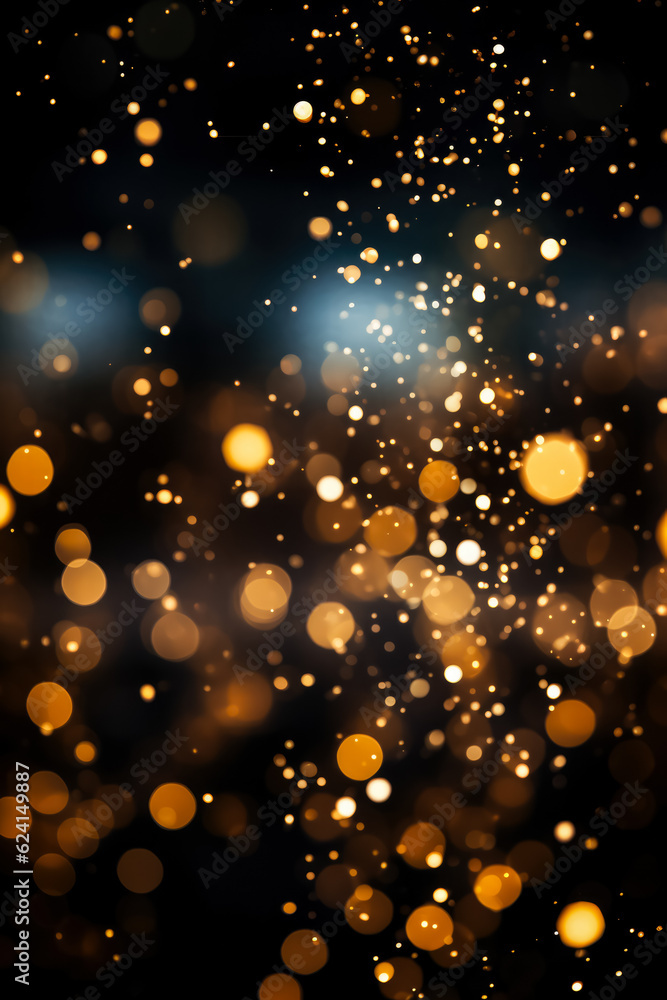 Golden light shine particles bokeh on classic black background 