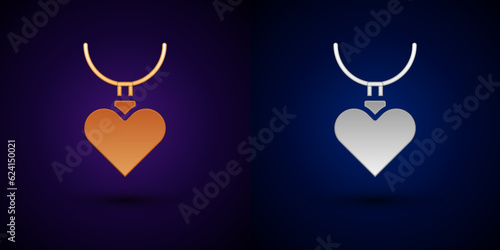 Gold and silver Necklace with heart shaped pendant icon isolated on black background. Jewellery decoration. International Happy Women Day. Vector