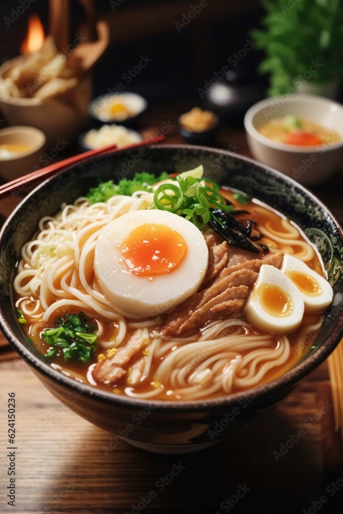ramen noodles with egg, pork and vegetables ramen noodles with egg, pork and vegetables