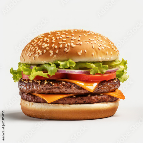 Burger on a white background. AI generative.