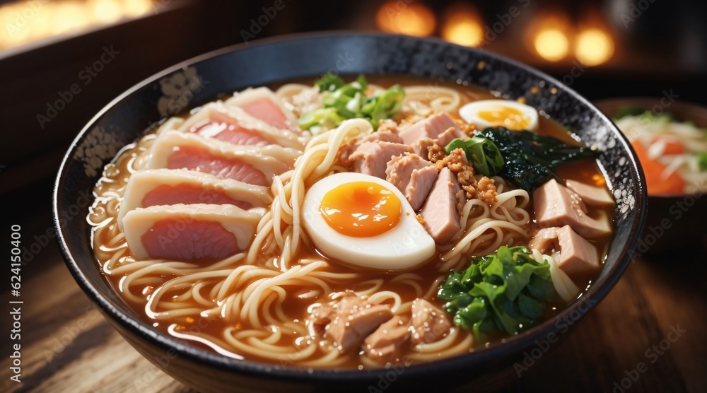 ramen noodles with egg, pork and vegetables