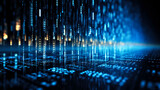 High-speed binary code in data center background