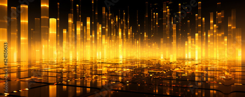 High-speed binary code in data center, yellow background