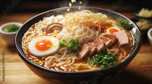 ramen noodles with egg, pork and vegetables