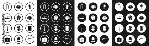 Set Wetsuit for scuba diving, Diving hood, Industry metallic pipes and valve, Carabiner, watch, Wind rose, Underwater note book pencil and Army knife icon. Vector