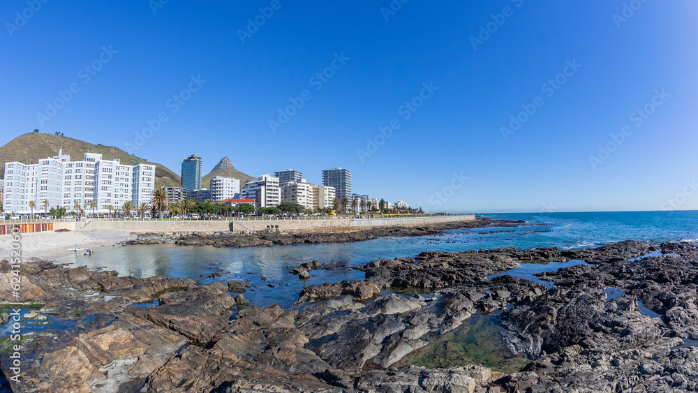Cape Town Atlantic Ocean Shoreline Public Promenade Sea Point Buildings Lions Head Landscape