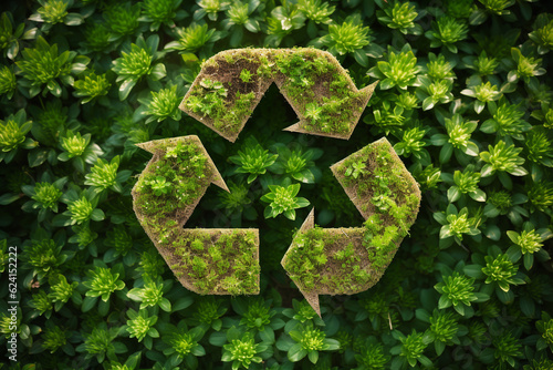 Recycle symbol on the green grass, sustainable and eco environment concept. ai generative