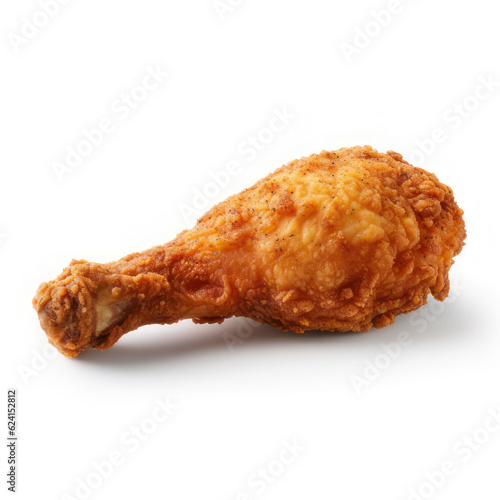 Breaded chicken leg isolated on white background. AI generative.