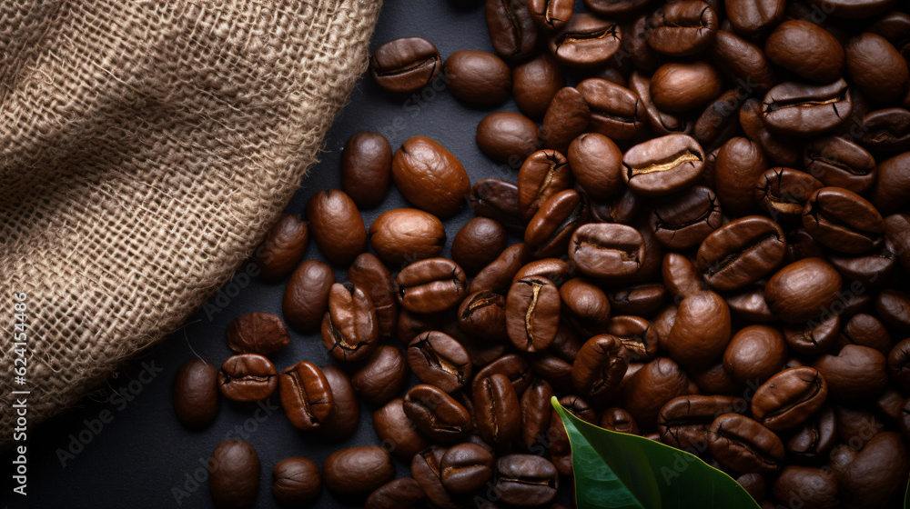 Fototapeta premium Coffee beans on a neutral background. Generative AI