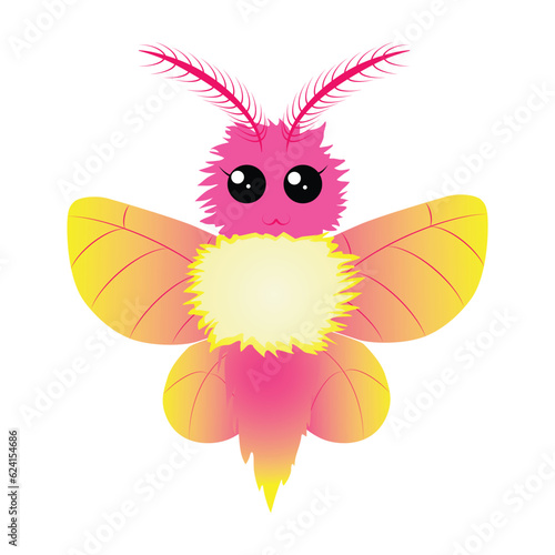 cute fuzzy yellow pink silk moth, firefly