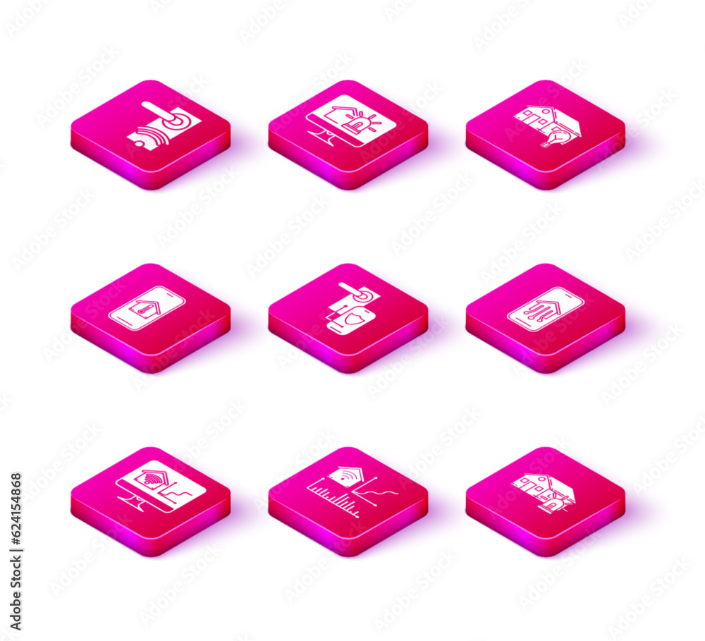 Set Computer monitor with smart home with wi-fi, Smart, Mobile phone house temperature, Digital door lock wireless technology for lock, and alarm, light bulb and icon. Vector Set Computer monitor with smart home with wi-fi, Smart, Mobile phone house temperature, Digital door lock wireless technology for lock, and alarm, light bulb and icon. Vector