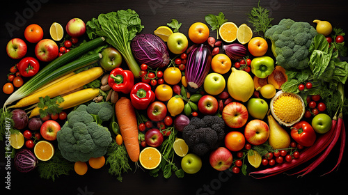 Vegetables and fruits on a blackboard © PixelGuru