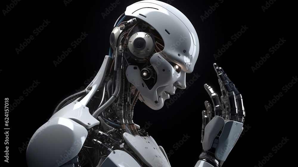 Android robot on the dark background. Generative AI Android robot on the dark background. Generative AI