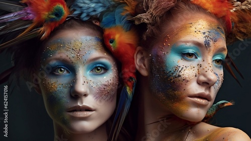 Women with hummingbird make up. Generative AI © Kateryna Kordubailo