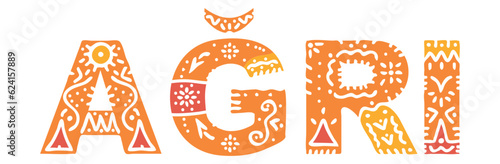 AGRI. Isolated text, national ethnic ornament, Patterned. Place in Turkey AGRI for social network, web resources, mobile app, Turkish travel, t-shirt, banner, adv.