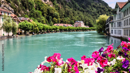 River through Interlaken with pretty roses