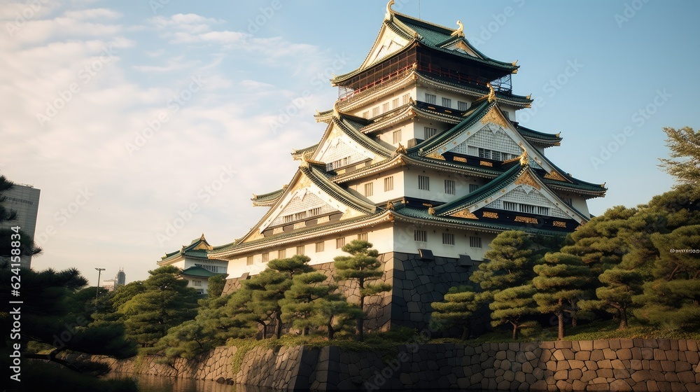 Fototapeta premium Osaka Castle, Japan at Osaka Castle during spring season.