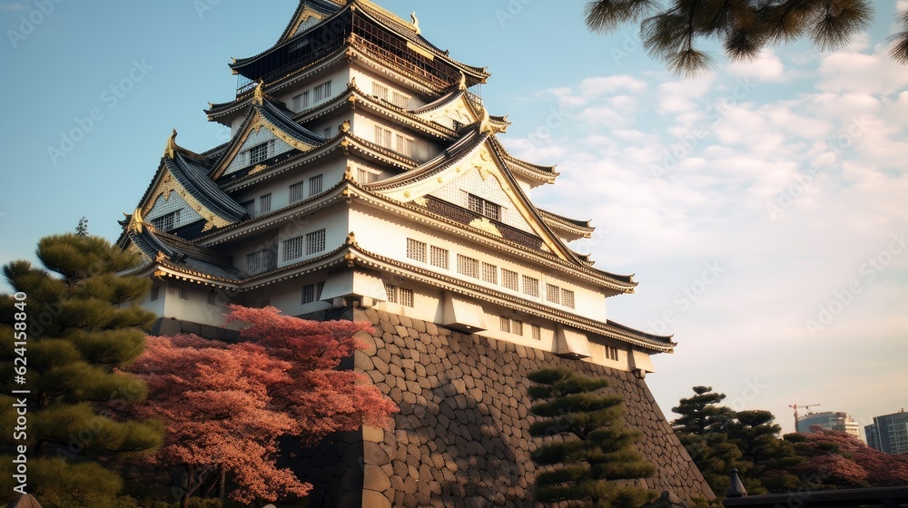 Fototapeta premium Osaka Castle, Japan at Osaka Castle during spring season.