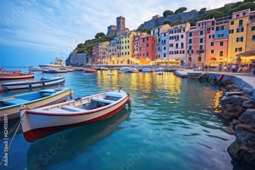 Landscape of the harbor with colorful houses and the boats.