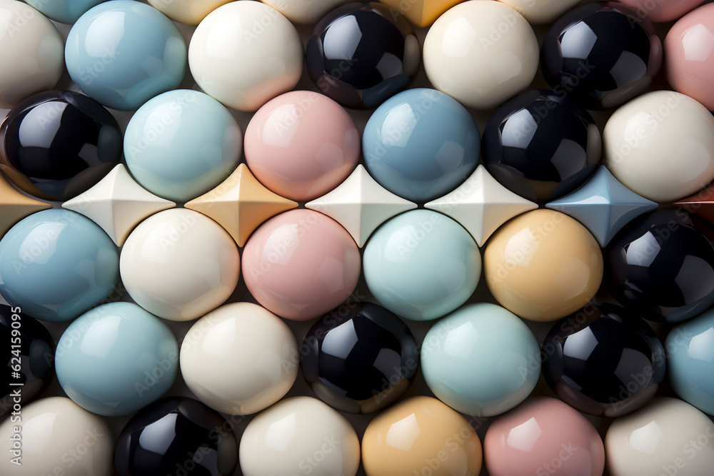 Decorative colorful billiard balls. Christmas tree decorations. Background of pastel colored balls. 