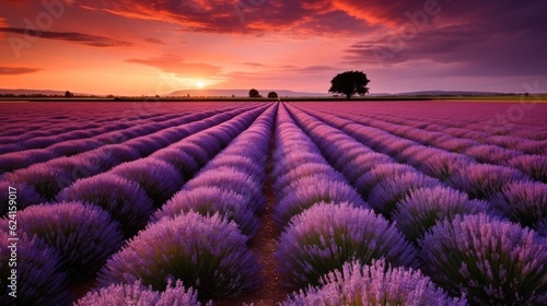 Beautiful endless lavender field, Stunning lavender field landscape summer sunset.