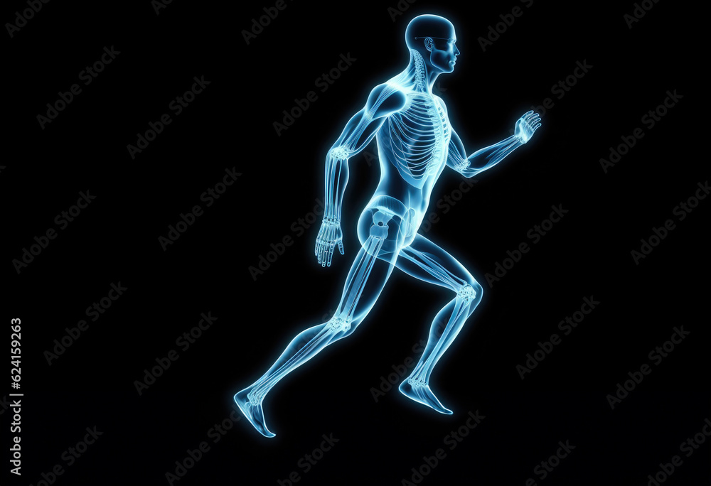X-ray of human male man running in medical test, Body and Skeleton.