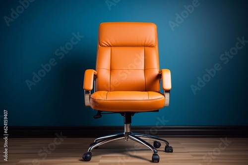 Leather office chair for Executive Officer, isolated on blue background with clipping path. generative ai