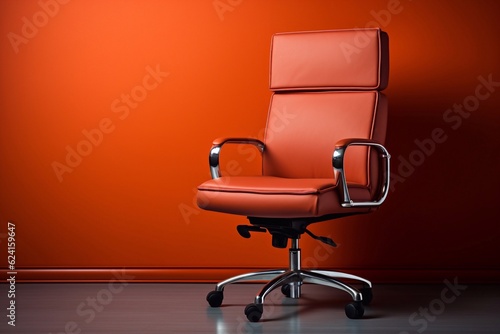 side view of Genuine Leather office red chair for Executive Officer, isolated on red background with clipping path. generative ai