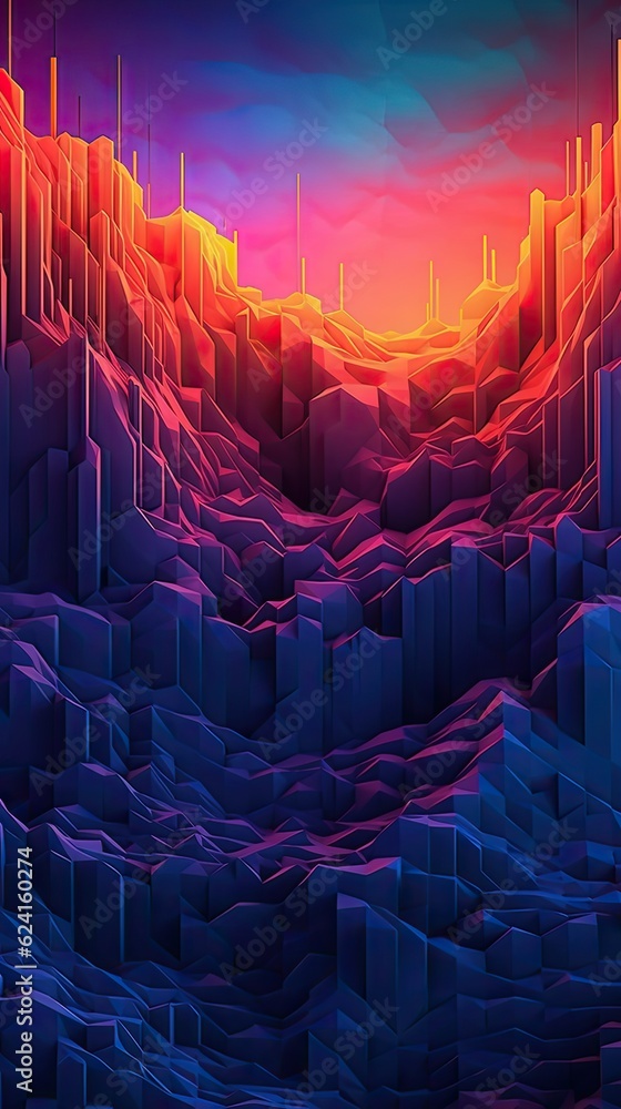 Obraz premium Futuristic Digital Grid abstract background. Colorful futuristic illustration art. Generative AI