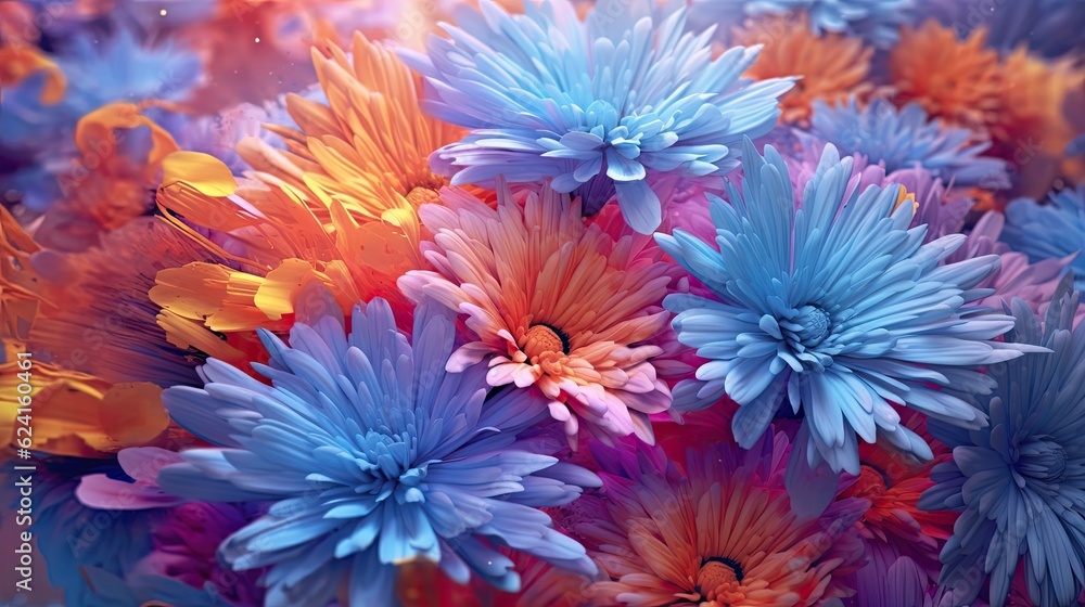 Aster flowers in floral spring background. Generative AI Aster flowers in floral spring background. Generative AI