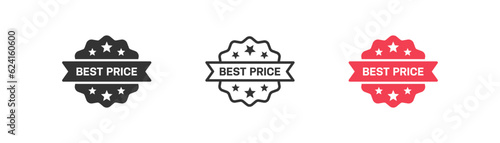 Best price red sticker icon isolated on white background. Quality badge symbol. Warranty, price, sale, discount. Flat design for web UI. Vector illustration.