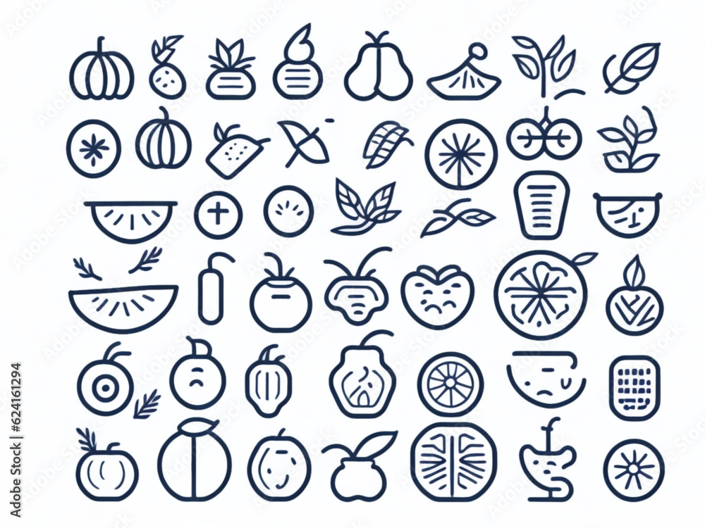 Line icons about people, types of fruits structures on transparent background with editable stroke.