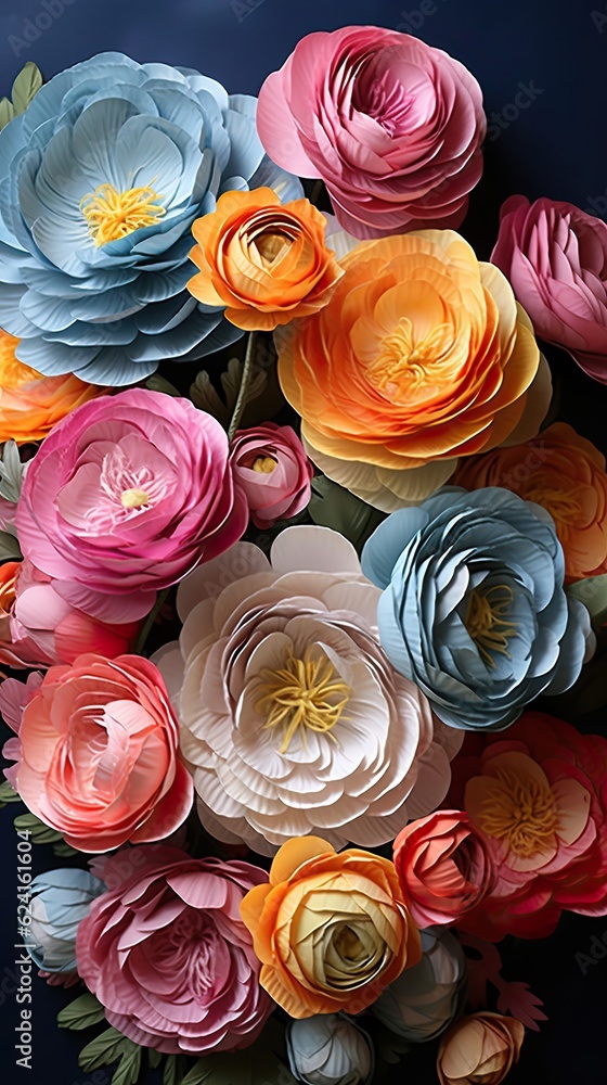 Ranunculus flowers illustration. Floral background. Generative AI Ranunculus flowers illustration. Floral background. Generative AI