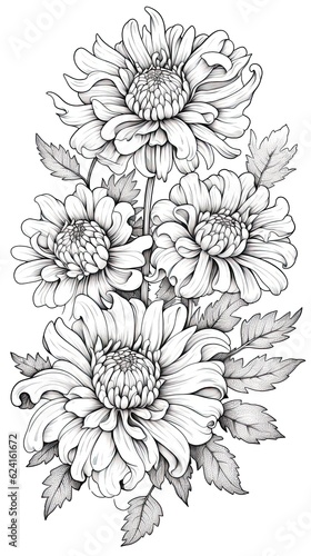 Cute Aster flower in coloring page style illustration. Line art painting. Generative AI