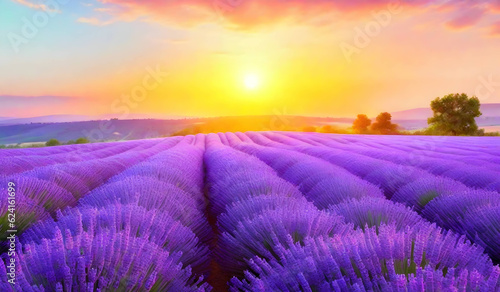 Lavender At Sunrise  lavender Field at summer sunrise background