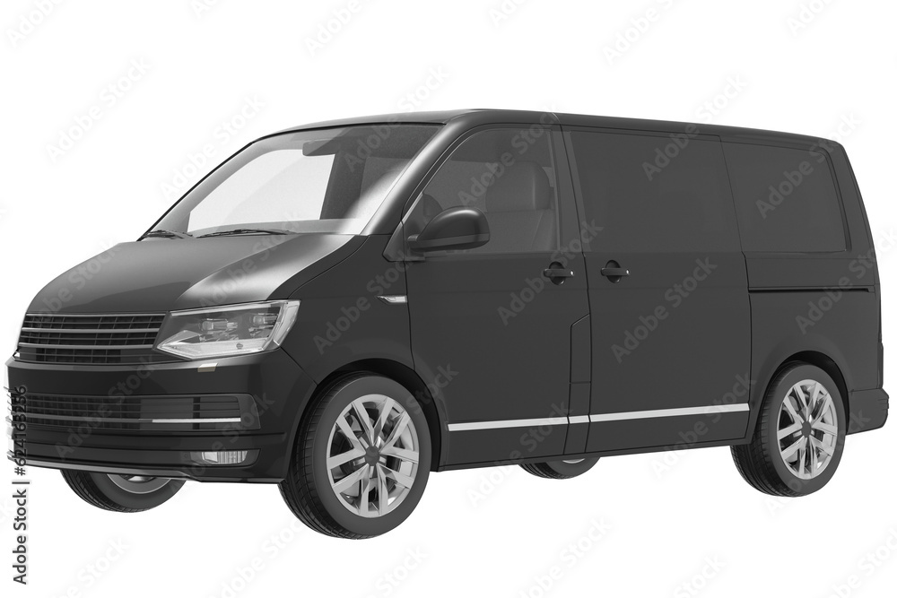 black vip delivery van cross side view on isolated empty background for mockup