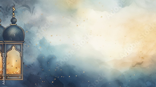 Watercolor Ramanad background. Illustration AI Generative.