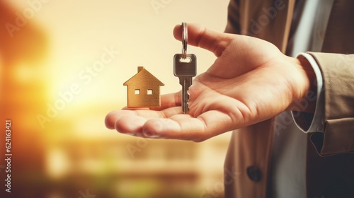 Wallpaper Mural House with key. Real estate concept. Illustration AI Generative. Torontodigital.ca