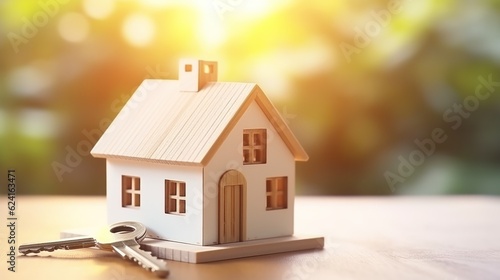 House with key. Real estate concept. Illustration AI Generative.
