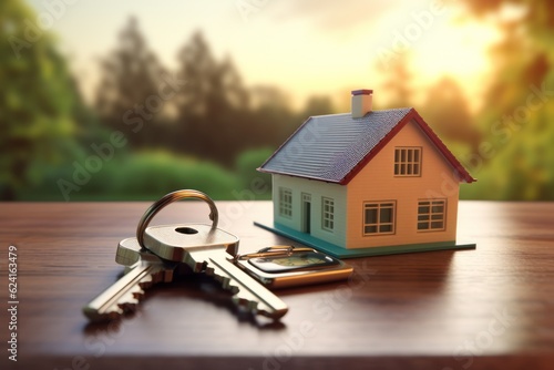 House with key. Real estate concept. Illustration AI Generative.