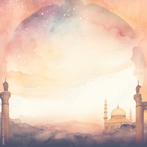 Watercolor Ramanad background. Illustration AI Generative.