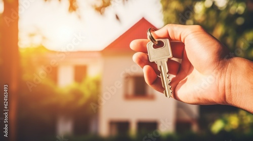 House with key. Real estate concept. Illustration AI Generative.