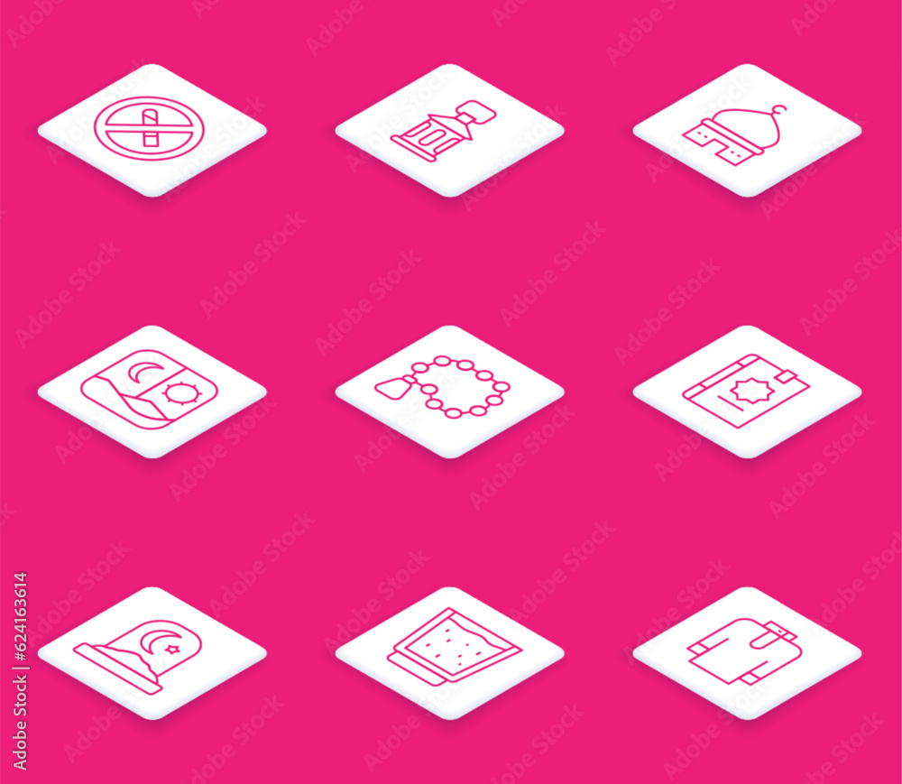 Set line No Smoking, Ramadan Kareem lantern, Muslim Mosque, fasting, Rosary beads religion, Holy book of Koran, cemetery and Glass with water icon. Vector Set line No Smoking, Ramadan Kareem lantern, Muslim Mosque, fasting, Rosary beads religion, Holy book of Koran, cemetery and Glass with water icon. Vector