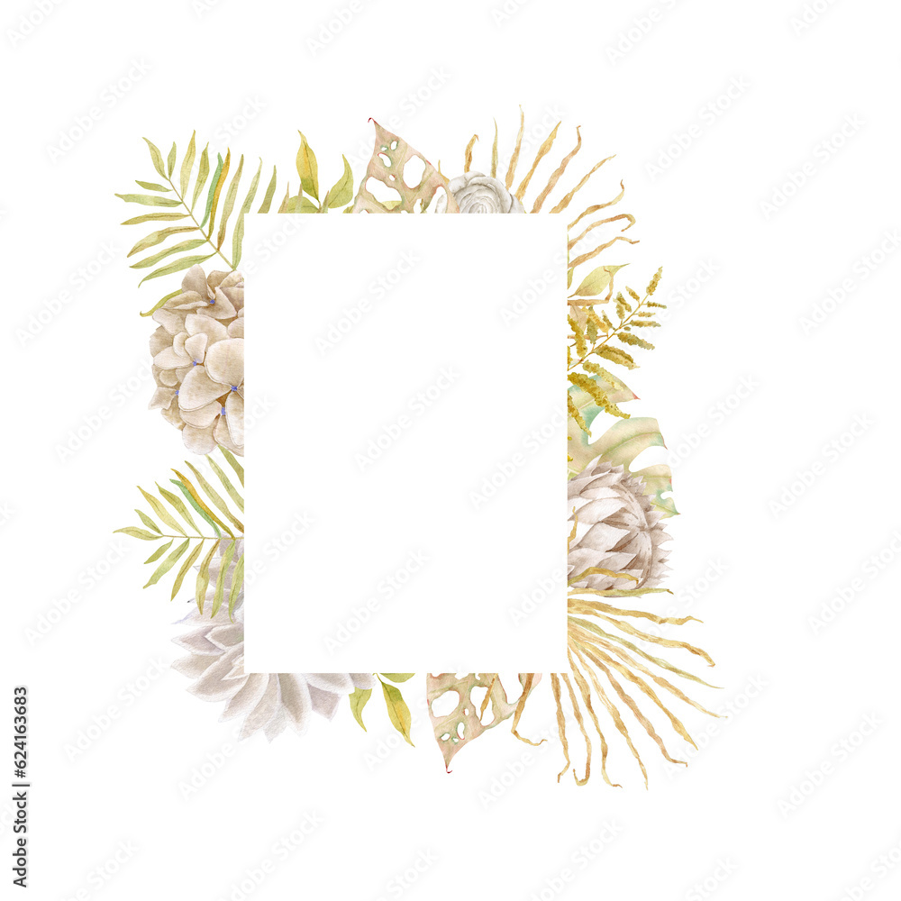 Obraz premium Floral boho frame. Watercolor flower for wedding invitaition, greeting card and over project.