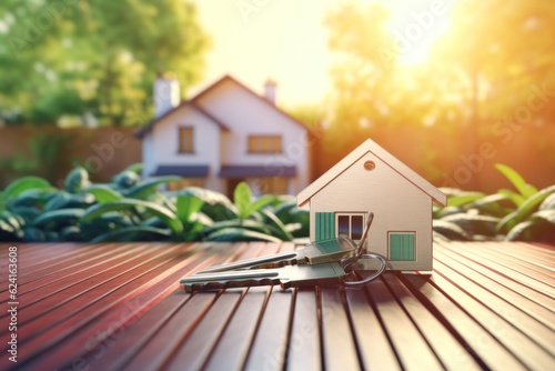 House with key. Real estate concept. Illustration AI Generative.