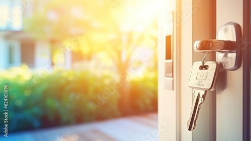House with key. Real estate concept. Illustration AI Generative.